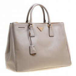 Pre Owned Prada Grey Saffiano Lux Leather Large Double Zip Tote