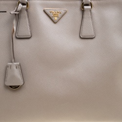 Pre Owned Prada Grey Saffiano Lux Leather Large Double Zip Tote