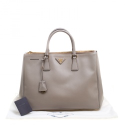 Pre Owned Prada Grey Saffiano Lux Leather Large Double Zip Tote