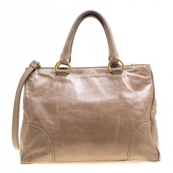 Pre Owned Prada Dark Beige Vitello Shine Leather Top Handle Bag