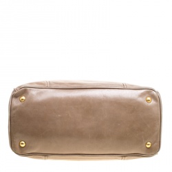 Pre Owned Prada Dark Beige Vitello Shine Leather Top Handle Bag