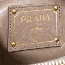 Pre Owned Prada Dark Beige Vitello Shine Leather Top Handle Bag