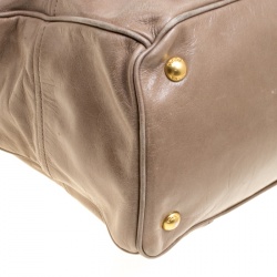 Pre Owned Prada Dark Beige Vitello Shine Leather Top Handle Bag