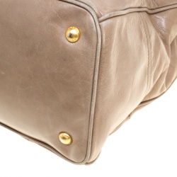 Pre Owned Prada Dark Beige Vitello Shine Leather Top Handle Bag