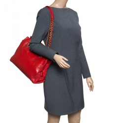 Pre Owned Prada Red Leather and Nylon Chain Handle Tote 