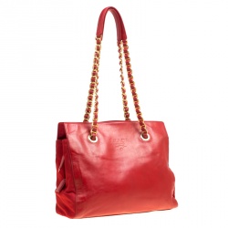 Pre Owned Prada Red Leather and Nylon Chain Handle Tote 