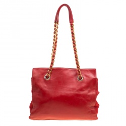 Pre Owned Prada Red Leather and Nylon Chain Handle Tote 