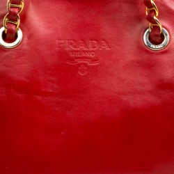 Pre Owned Prada Red Leather and Nylon Chain Handle Tote 
