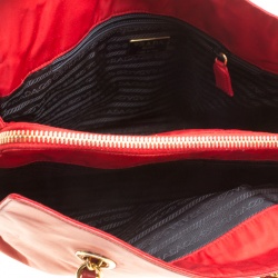 Pre Owned Prada Red Leather and Nylon Chain Handle Tote 