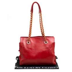 Pre Owned Prada Red Leather and Nylon Chain Handle Tote 