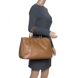 Pre Owned Prada Caramel Saffiano Lux Leather Large Gardener's Tote