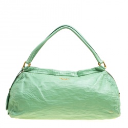 Pre Owned Prada Green Leather Bowler Bag