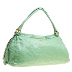 Pre Owned Prada Green Leather Bowler Bag