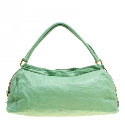 Pre Owned Prada Green Leather Bowler Bag