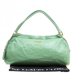 Pre Owned Prada Green Leather Bowler Bag