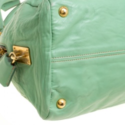 Pre Owned Prada Green Leather Bowler Bag