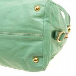 Pre Owned Prada Green Leather Bowler Bag