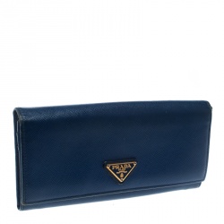 Pre Owned Prada Blue Saffiano Leather Continental Wallet