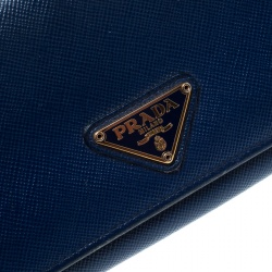 Pre Owned Prada Blue Saffiano Leather Continental Wallet
