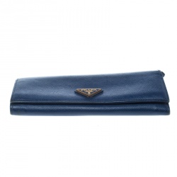 Pre Owned Prada Blue Saffiano Leather Continental Wallet