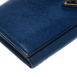 Pre Owned Prada Blue Saffiano Leather Continental Wallet