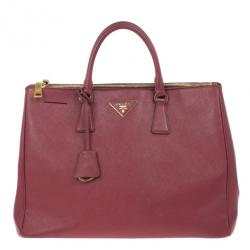 مملوكة مسبقًا Prada Maroon Double Zip Saffiano Lux Tote
