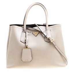 Pre Owned Prada Grey Saffiano Cuir Leather Double Top Handle Bag