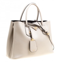 Pre Owned Prada Grey Saffiano Cuir Leather Double Top Handle Bag