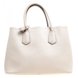 Pre Owned Prada Grey Saffiano Cuir Leather Double Top Handle Bag