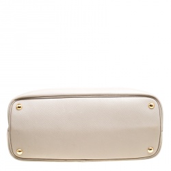 Pre Owned Prada Grey Saffiano Cuir Leather Double Top Handle Bag
