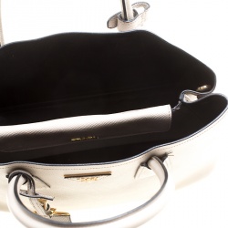 Pre Owned Prada Grey Saffiano Cuir Leather Double Top Handle Bag