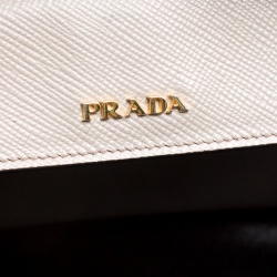 Pre Owned Prada Grey Saffiano Cuir Leather Double Top Handle Bag