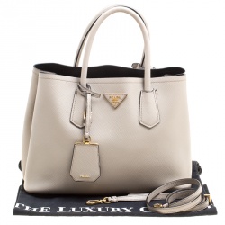 Pre Owned Prada Grey Saffiano Cuir Leather Double Top Handle Bag