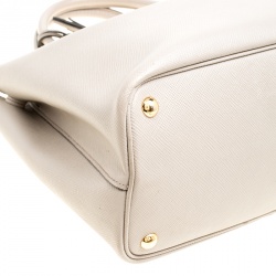 Pre Owned Prada Grey Saffiano Cuir Leather Double Top Handle Bag
