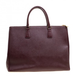 Pre Owned Prada Burgundy Saffiano Lux Leather Executive Double Zip Tote