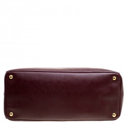 Pre Owned Prada Burgundy Saffiano Lux Leather Executive Double Zip Tote