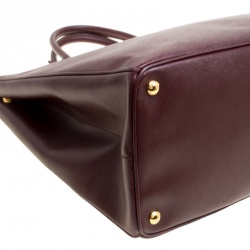 Pre Owned Prada Burgundy Saffiano Lux Leather Executive Double Zip Tote
