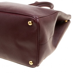 Pre Owned Prada Burgundy Saffiano Lux Leather Executive Double Zip Tote