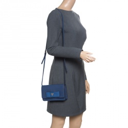 Pre Owned Prada Blue Saffiano Lux Leather Bow Clutch