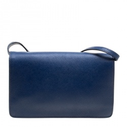 Pre Owned Prada Blue Saffiano Lux Leather Bow Clutch