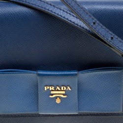 Pre Owned Prada Blue Saffiano Lux Leather Bow Clutch