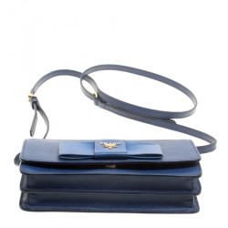Pre Owned Prada Blue Saffiano Lux Leather Bow Clutch