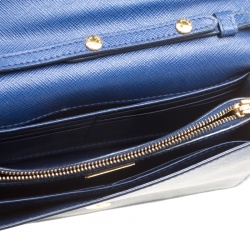 Pre Owned Prada Blue Saffiano Lux Leather Bow Clutch