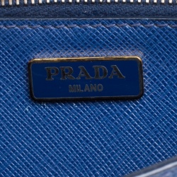 Pre Owned Prada Blue Saffiano Lux Leather Bow Clutch
