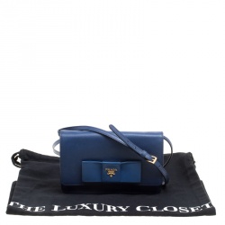 Pre Owned Prada Blue Saffiano Lux Leather Bow Clutch