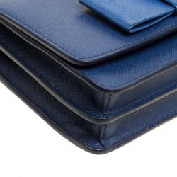 Pre Owned Prada Blue Saffiano Lux Leather Bow Clutch