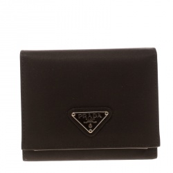 Pre Owned Prada Dark Brown Nylon Snap Wallet