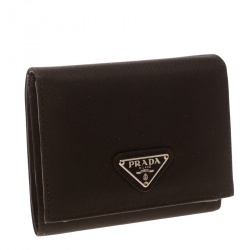 Pre Owned Prada Dark Brown Nylon Snap Wallet