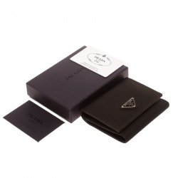Pre Owned Prada Dark Brown Nylon Snap Wallet