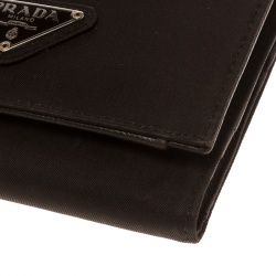 Pre Owned Prada Dark Brown Nylon Snap Wallet